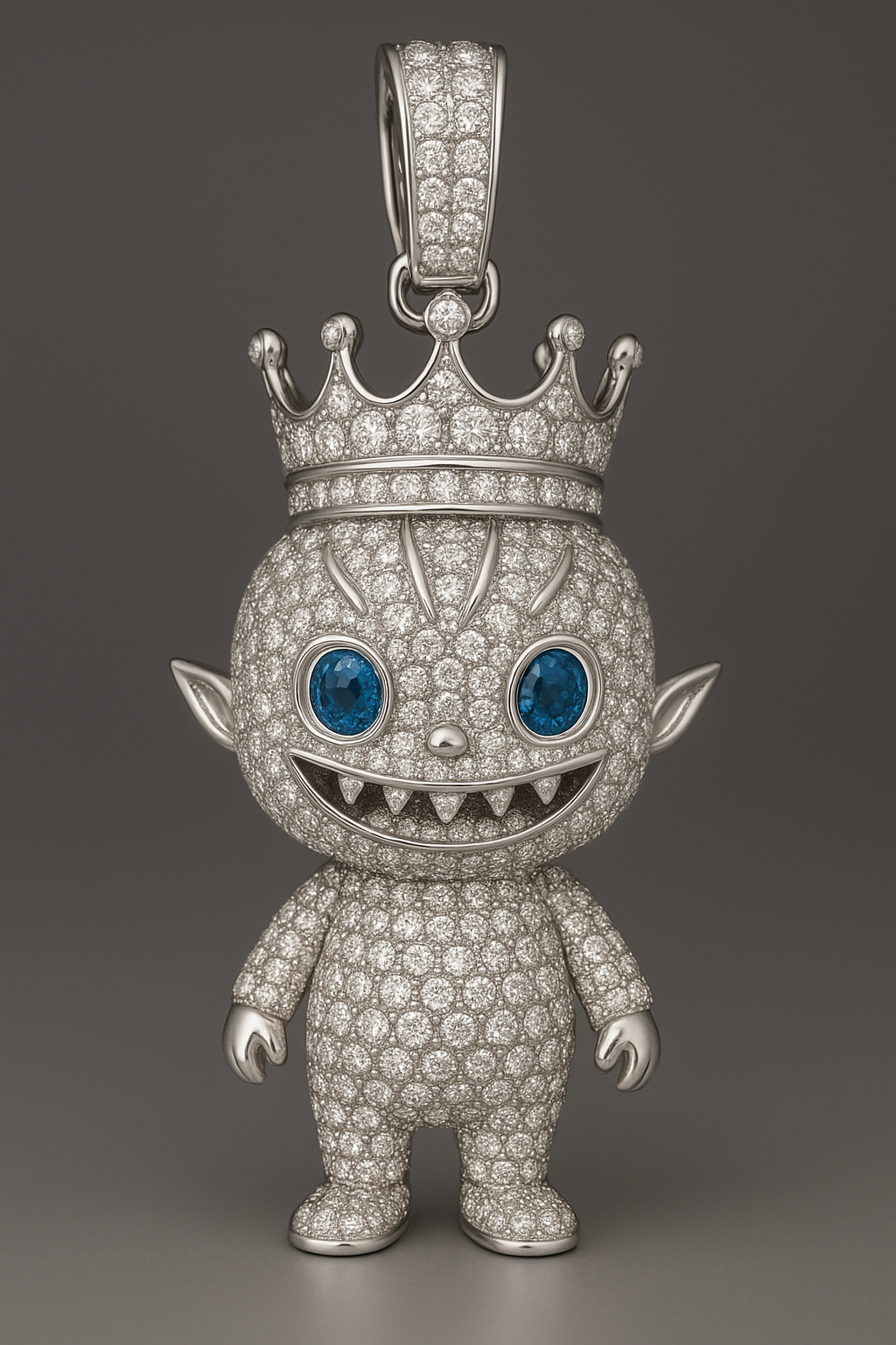 ROYAL RELICS– LABUBU Crowned Doll Pendant (18K White Gold + Lab Diamonds)